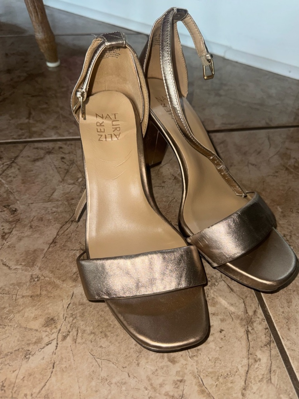 Naturalizer Bronze Metallic Ankle-Strap Block Heels